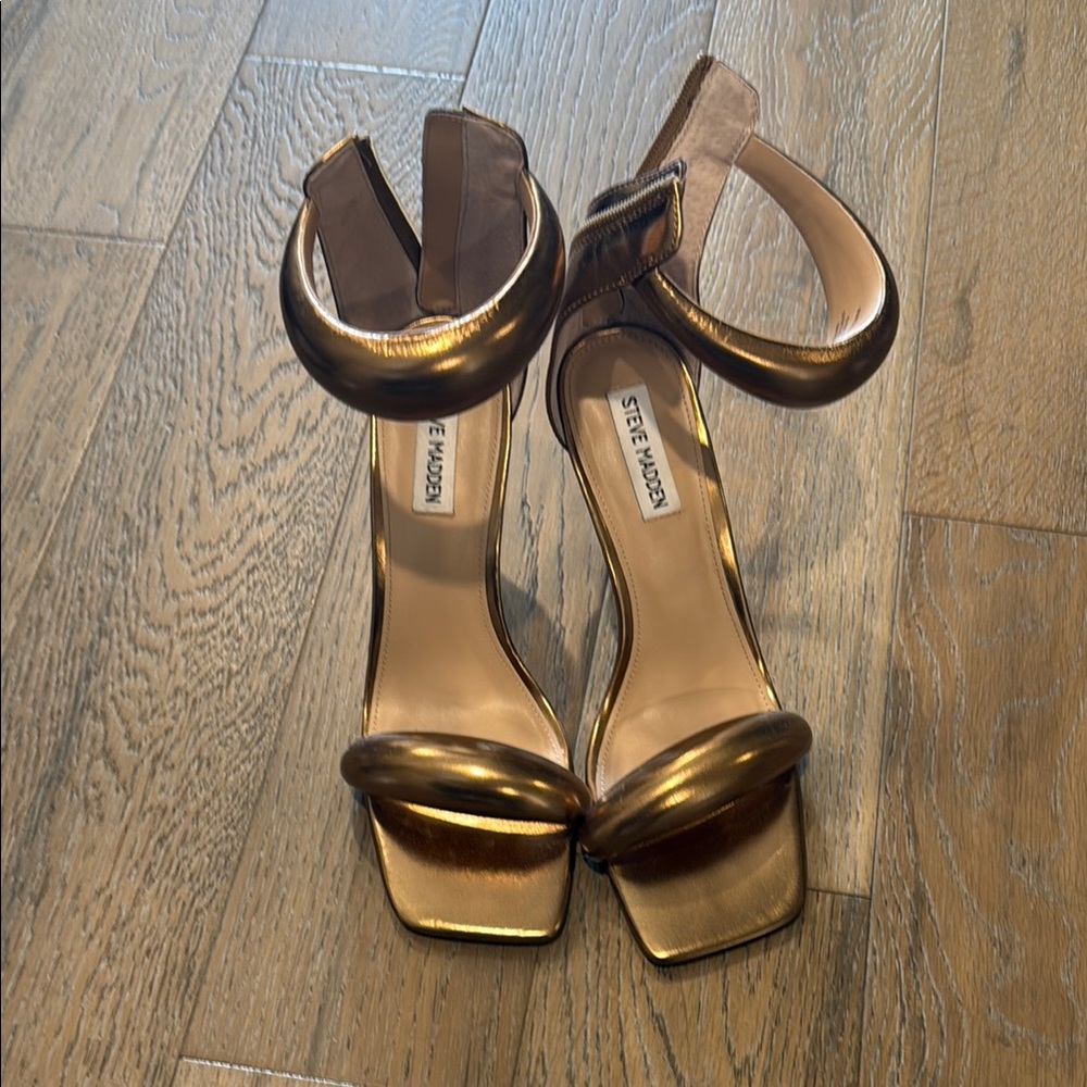 Steve Madden Bronze Gold Stiletto Heels with Ankle Straps